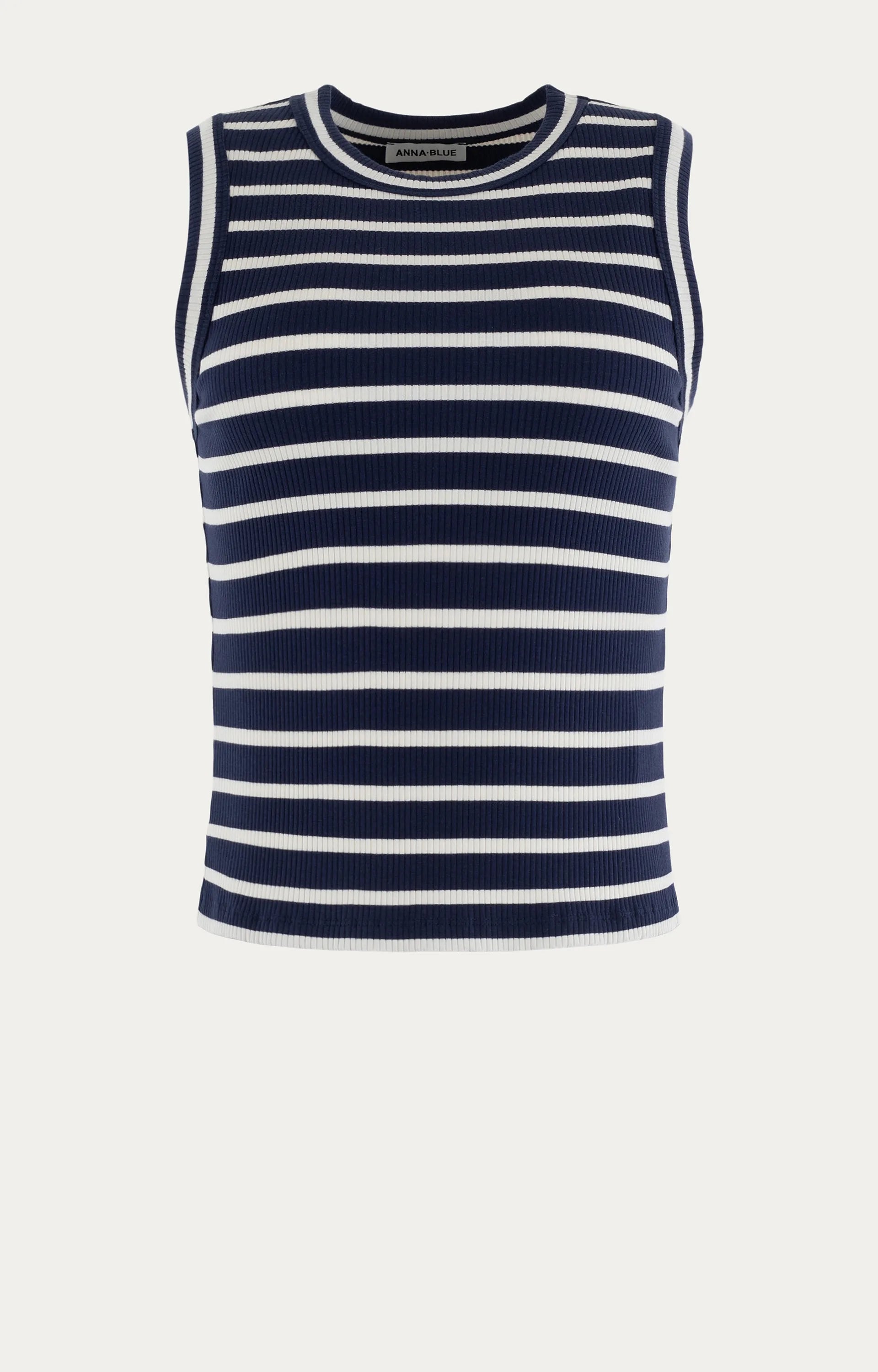 Anna Blue Top Ribby Navy Blue Stripe