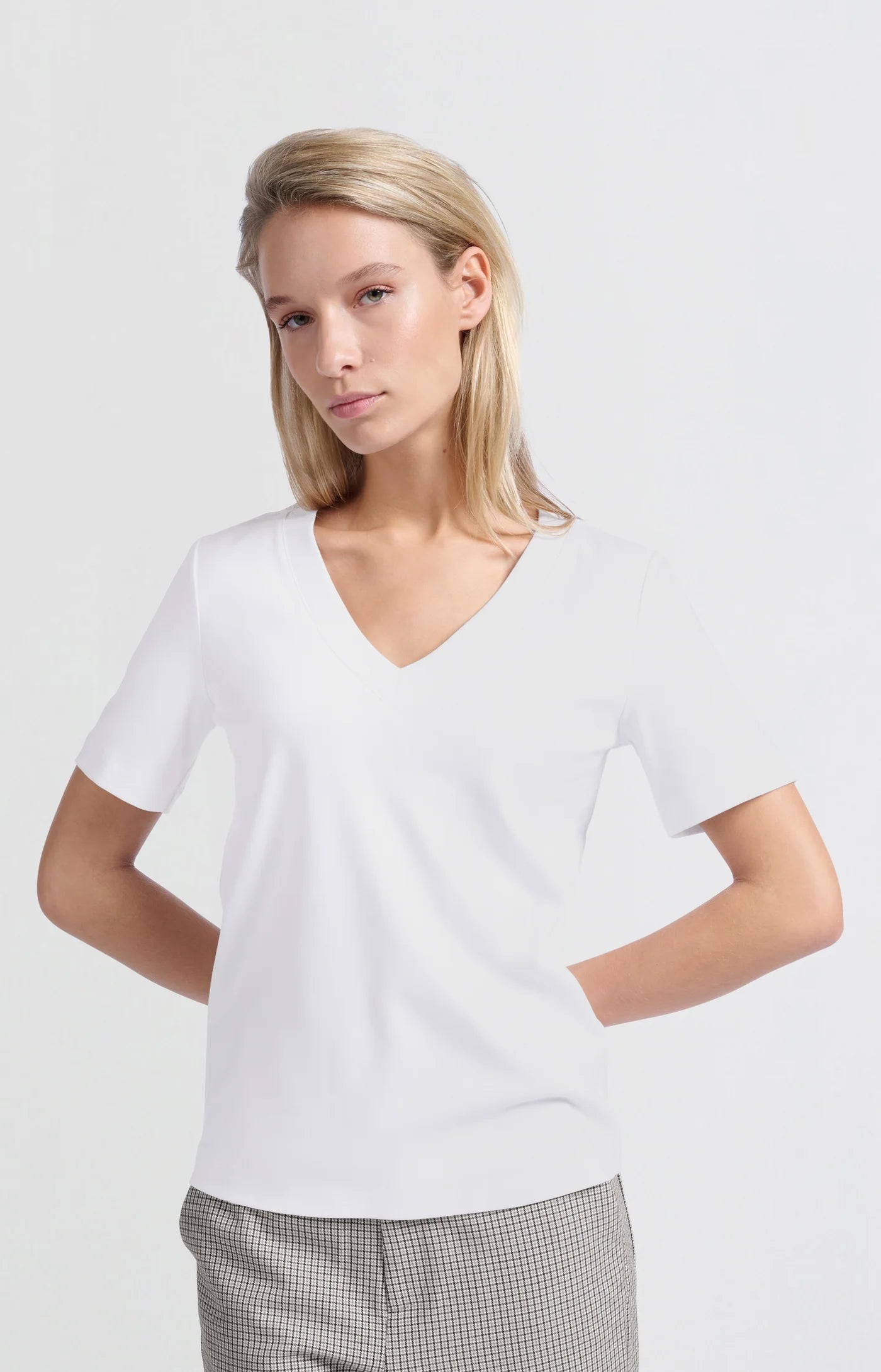 YAYA Basic T-shirt Met V-hals En Korte Mouwen Wit