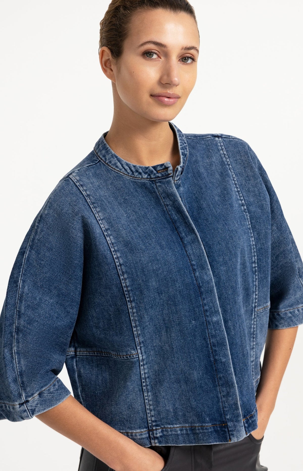 YAYA Denim Blouse Met Korte Mouwen