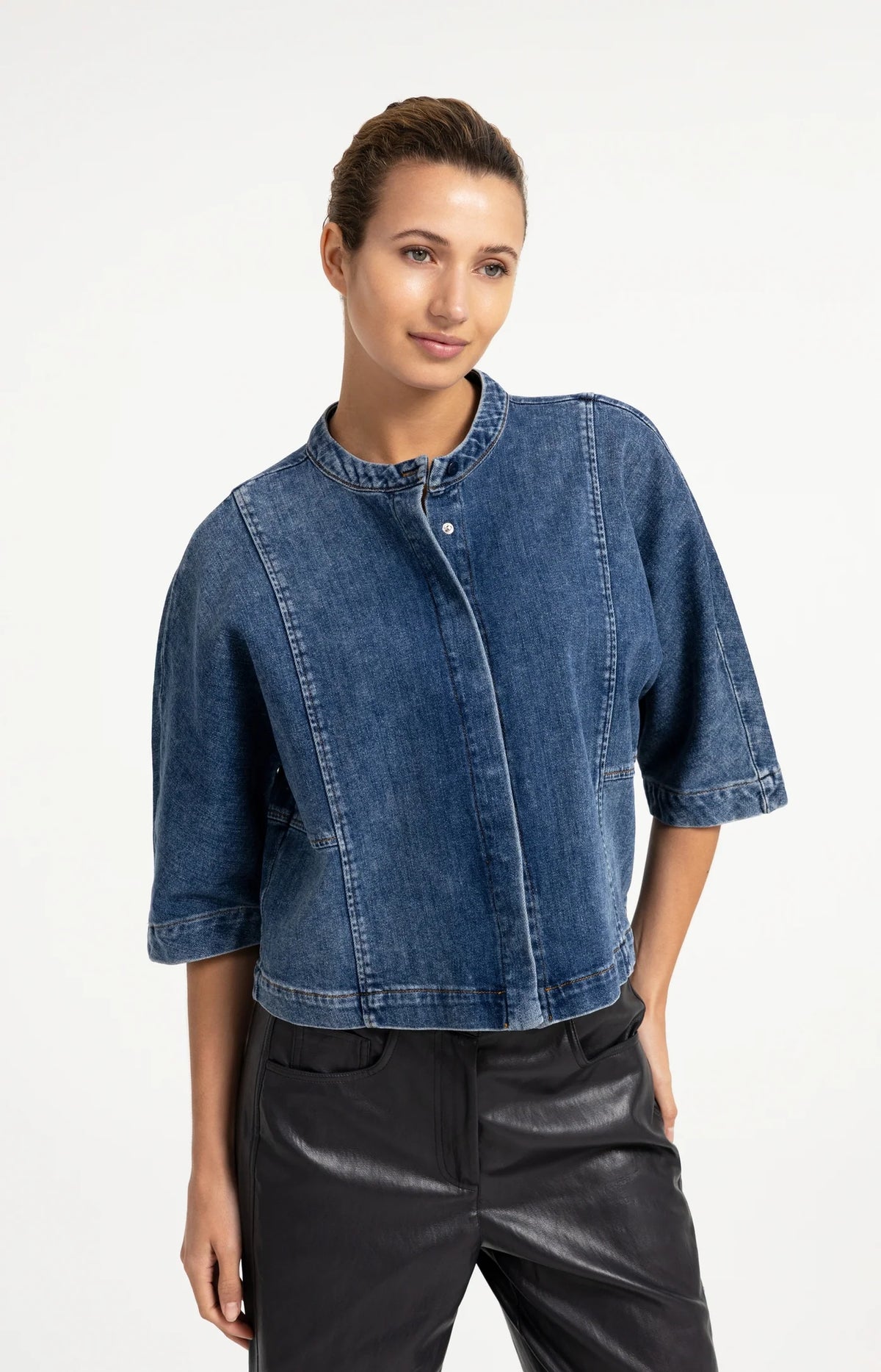 YAYA Denim Blouse Met Korte Mouwen