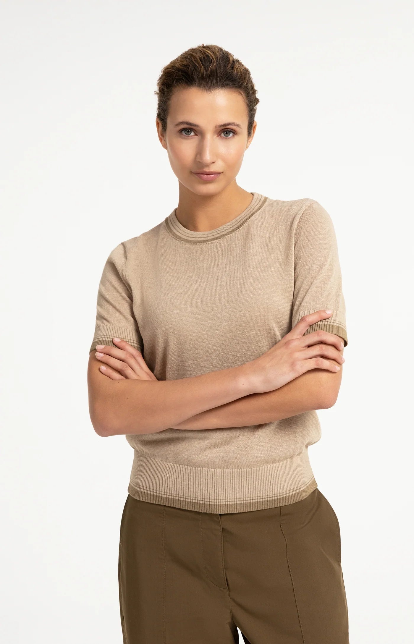 YAYA Trui Met Grafische Print En Morte Mouwen Beige
