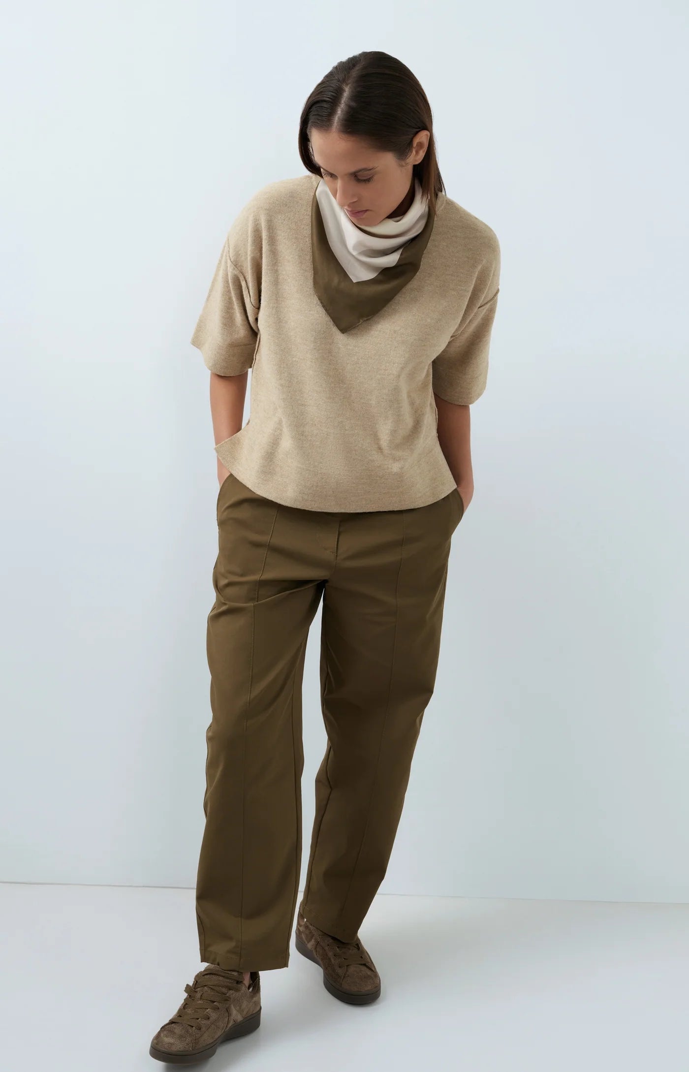 YAYA Oversized Gebreid T-shirt Beige