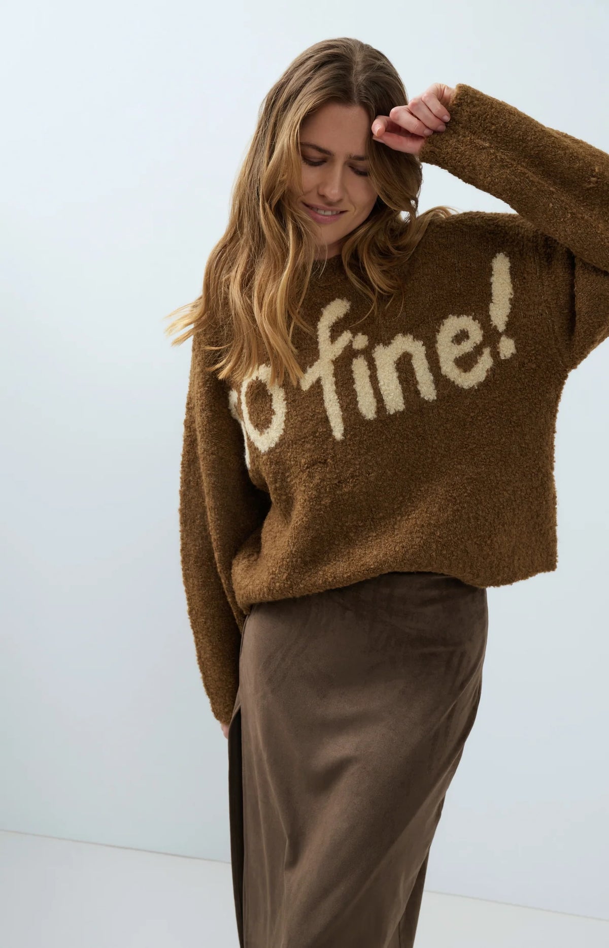 YAYA Gebreide Trui Met Artwork Otter Brown
