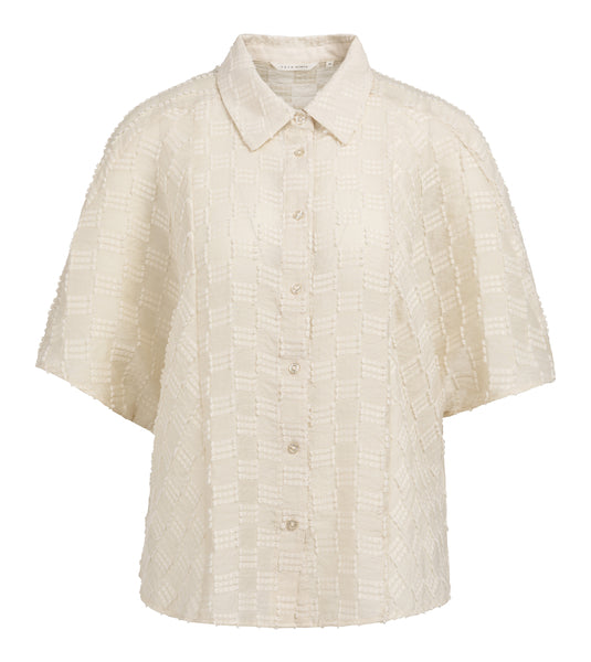YAYA Jacquard Blouse Met Korte Mouwen Beige