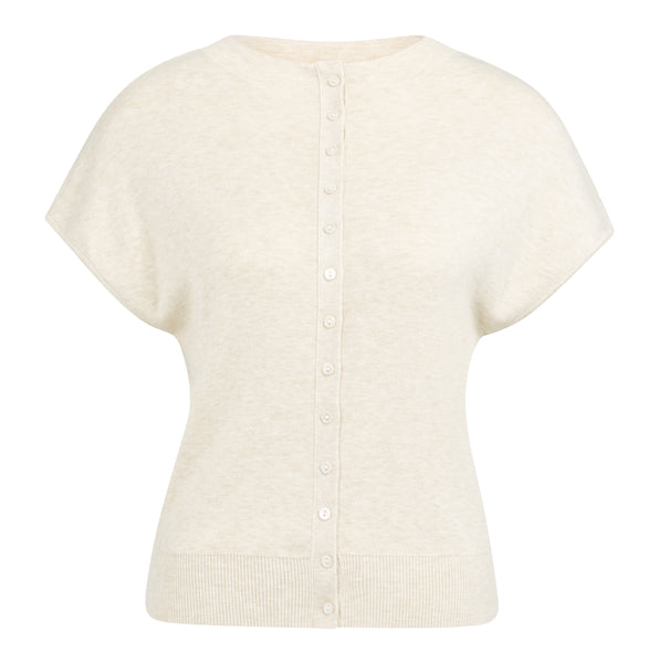 YAYA Mouwloos Gebreid Vest Met Knopen Beige Melange