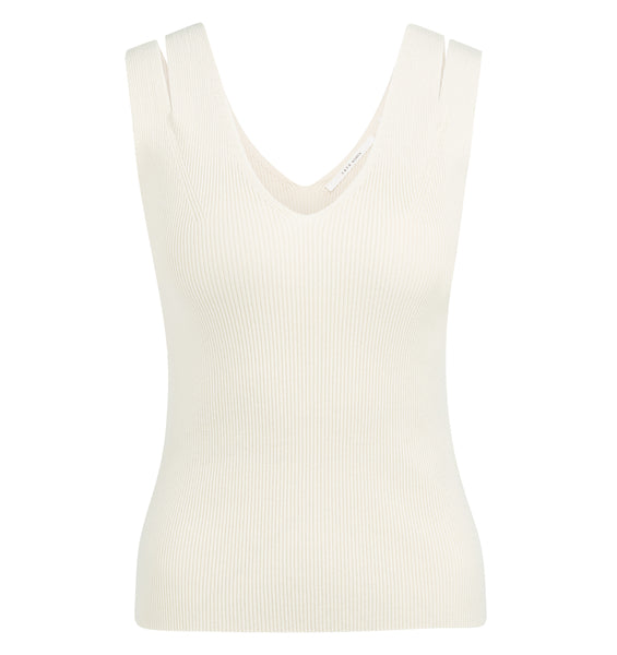 YAYA Ribgebreide Top Met V-hals En Schouderdetails Beige