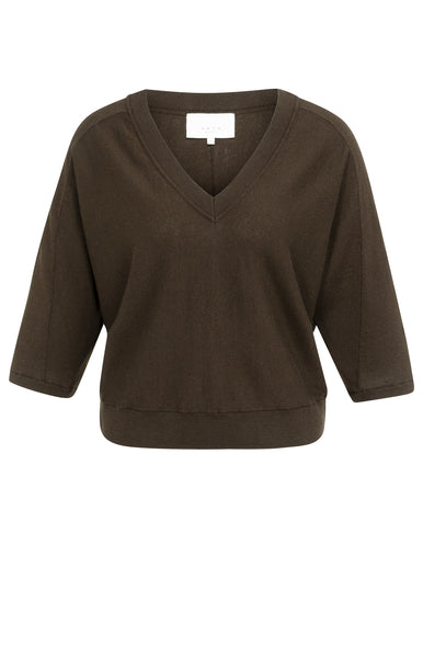 YAYA V-hals Trui Met Zichtbare Naden Brown Delicioso