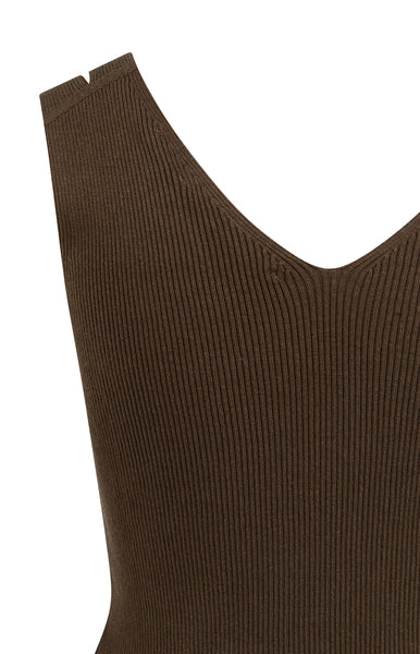 YAYA Ribgebreide Top Met V-hals En Schouderdetails Slate Black Brown