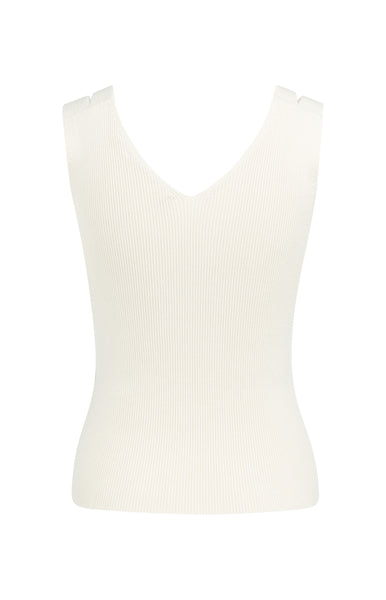 YAYA Ribgebreide Top Met V-hals En Schouderdetails Beige