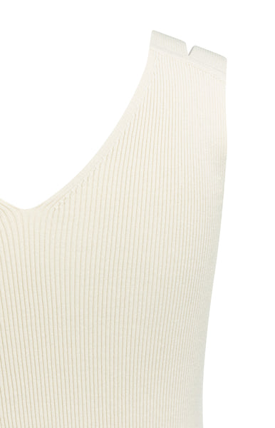YAYA Ribgebreide Top Met V-hals En Schouderdetails Beige