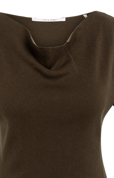YAYA Boothals Trui Met Korte Mouwen Slate Black Brown