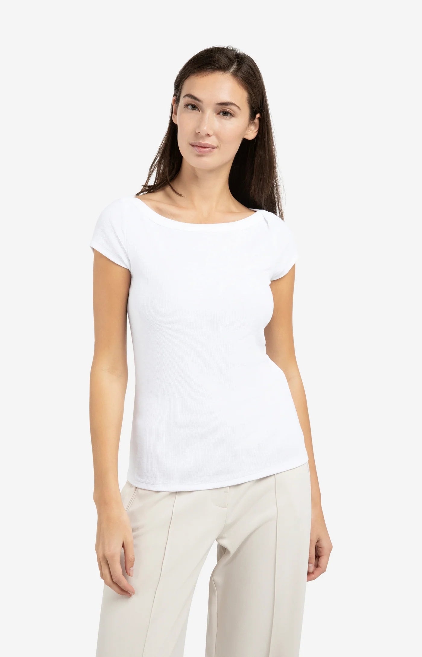 Yaya Ribbed Top With Boatneck