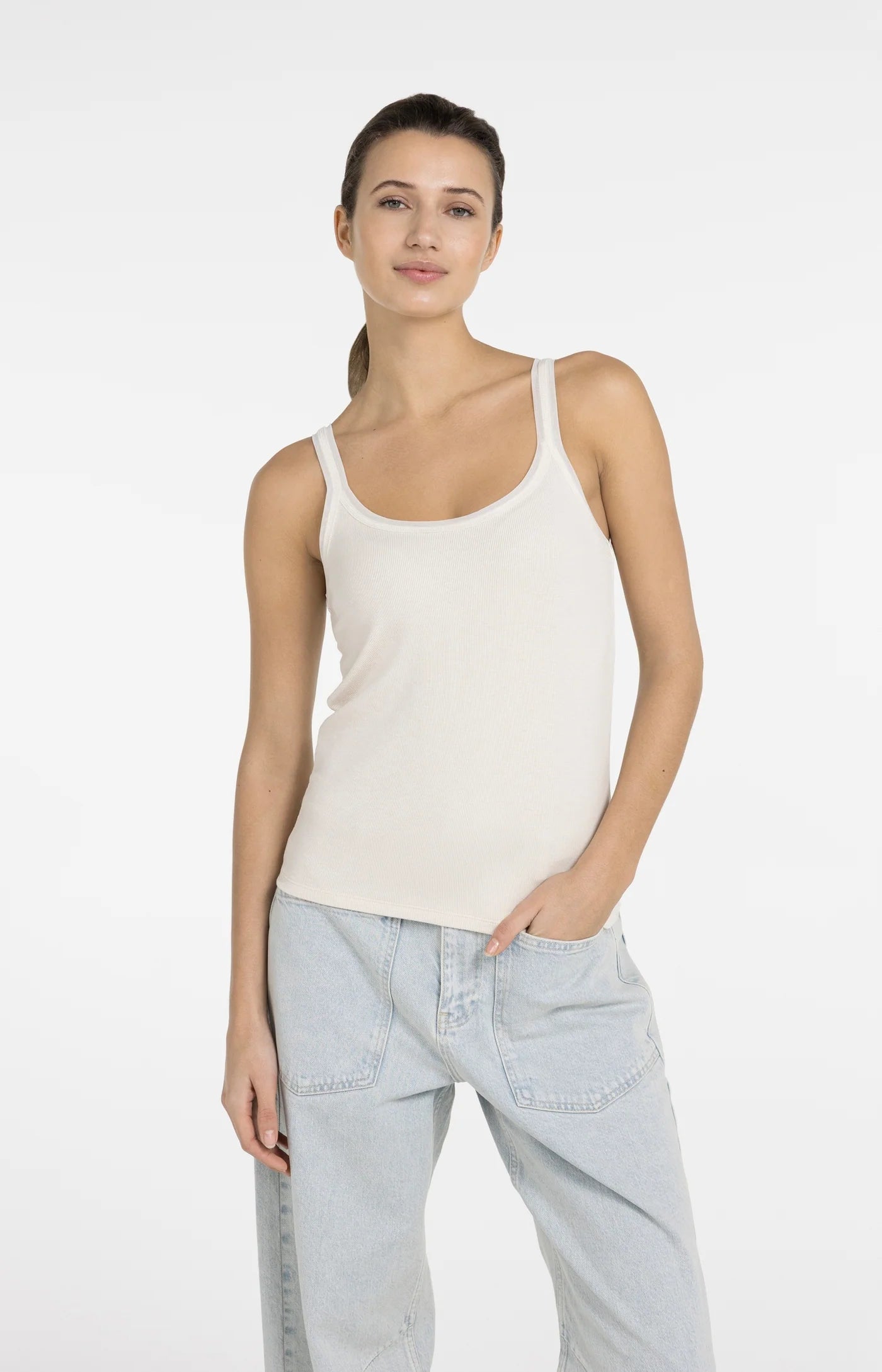 YAYA Singlet Met Mesh Rand Beige