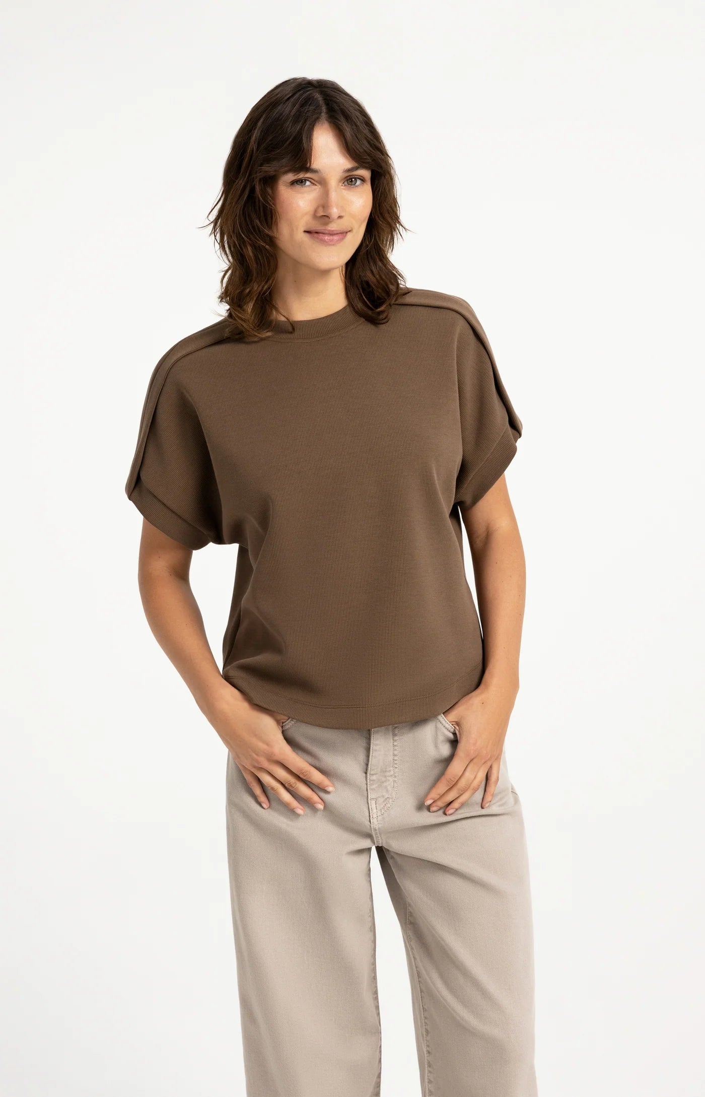 YAYA Mouwloos Sweatshirt Met Plooien Op De Schouders Brown