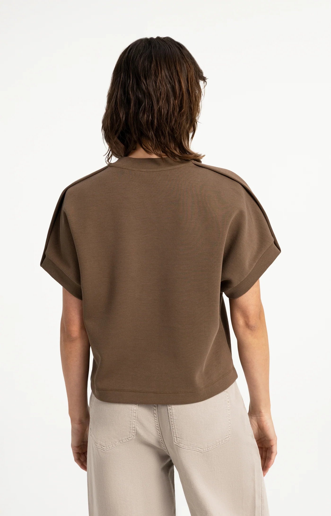 YAYA Mouwloos Sweatshirt Met Plooien Op De Schouders Brown