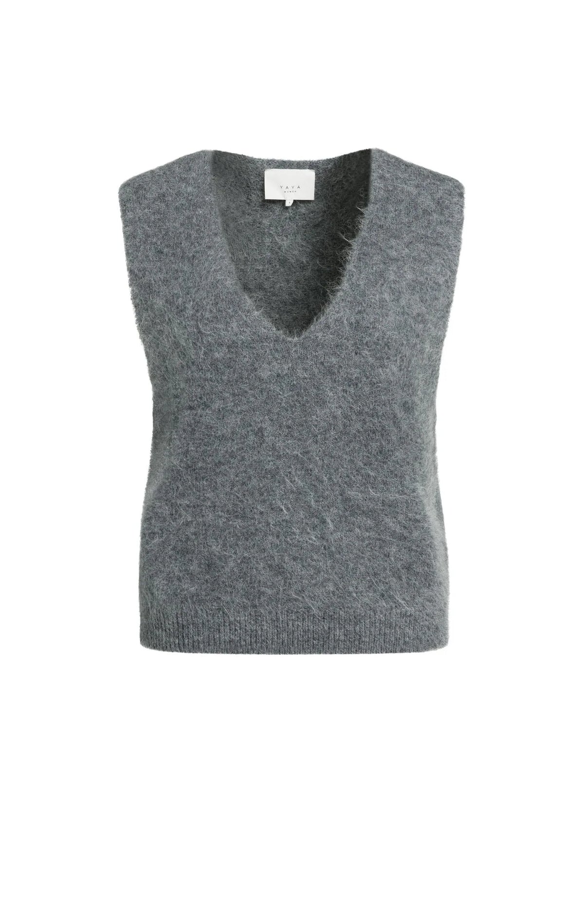 YAYA Zacht Gebreide Spencer Met Diepe V-hals Grey Melange