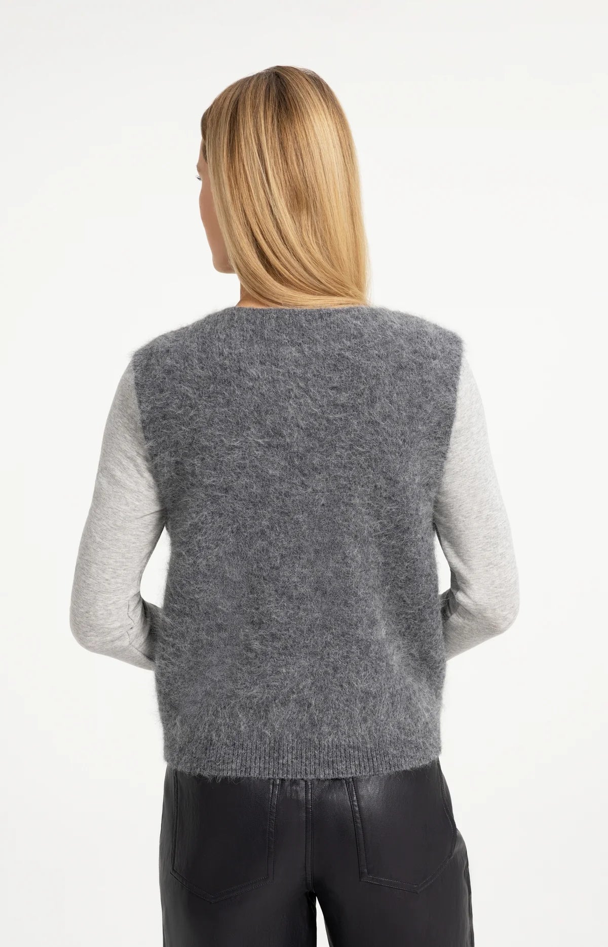 YAYA Zacht Gebreide Spencer Met Diepe V-hals Grey Melange