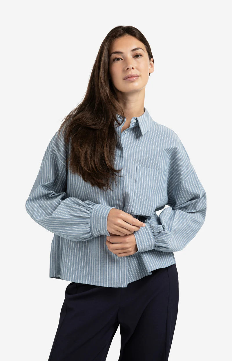 Gestreepte Blouse Met Borstzakje YAYA Vintage Blue Dessin