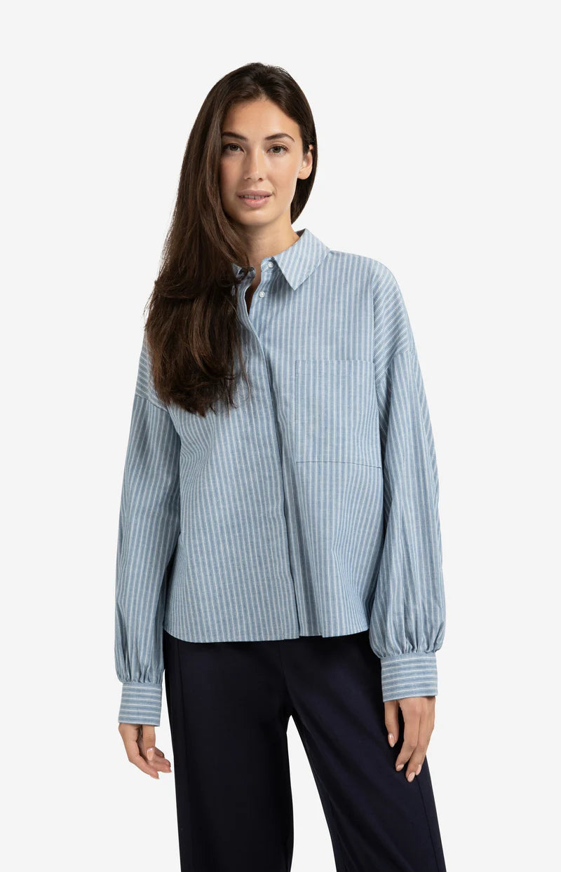 Gestreepte Blouse Met Borstzakje YAYA Vintage Blue Dessin
