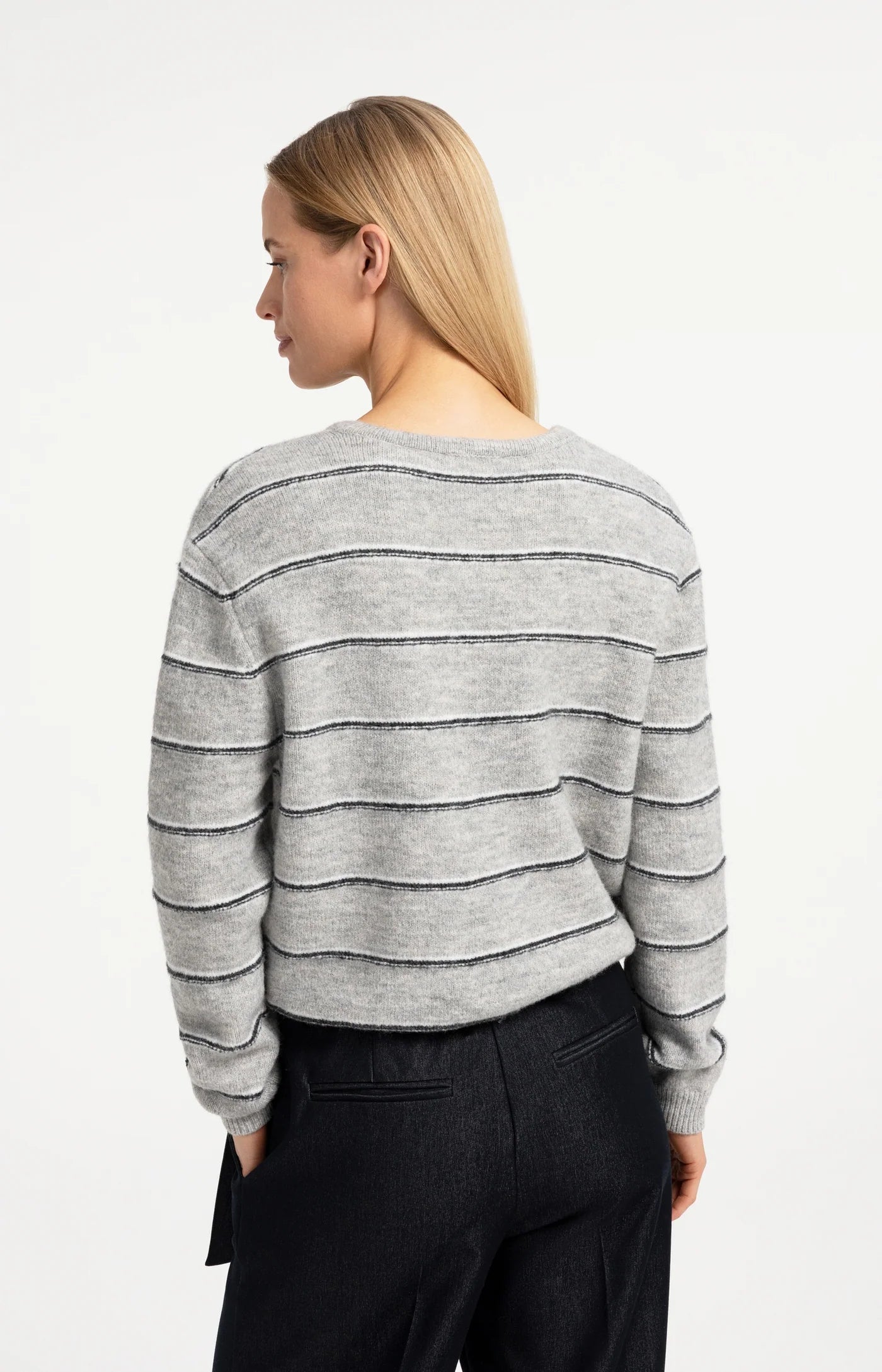 YAYA Gestreept Gebreid Vest Met Strikdetail Grey Melange