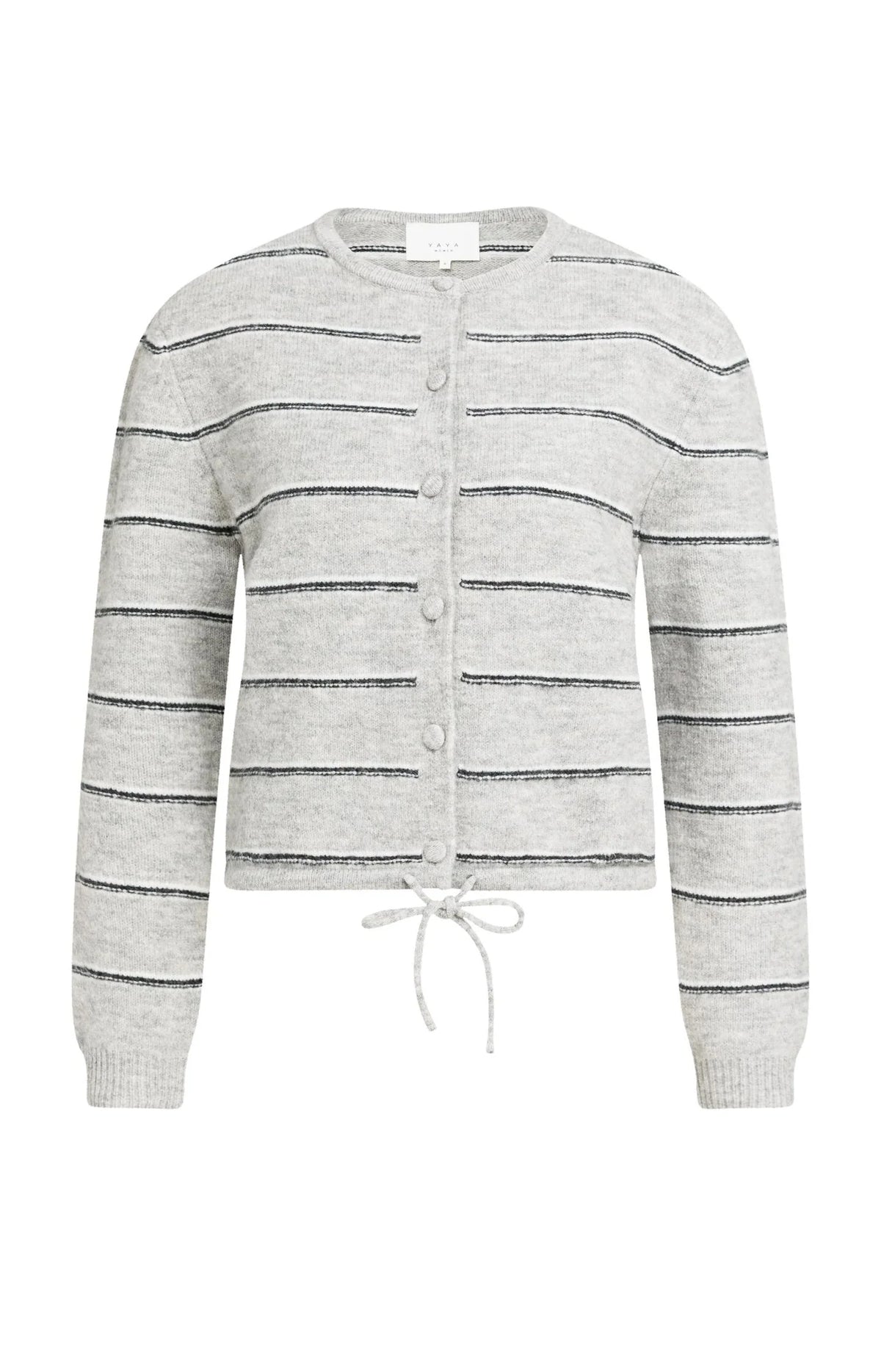 YAYA Gestreept Gebreid Vest Met Strikdetail Grey Melange