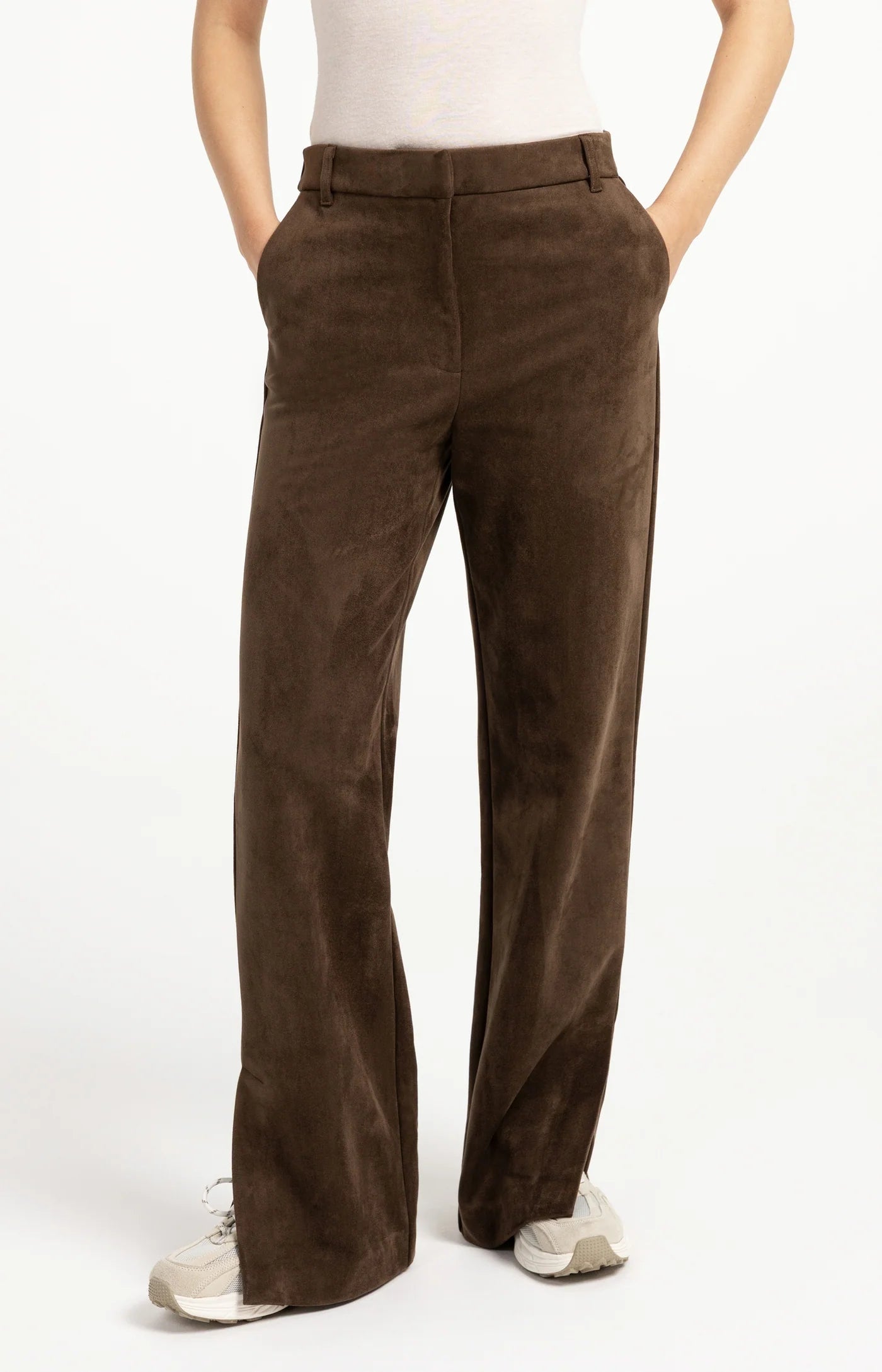 YAYA Suede Broek Wijde Pijpen Slate Black/Brown