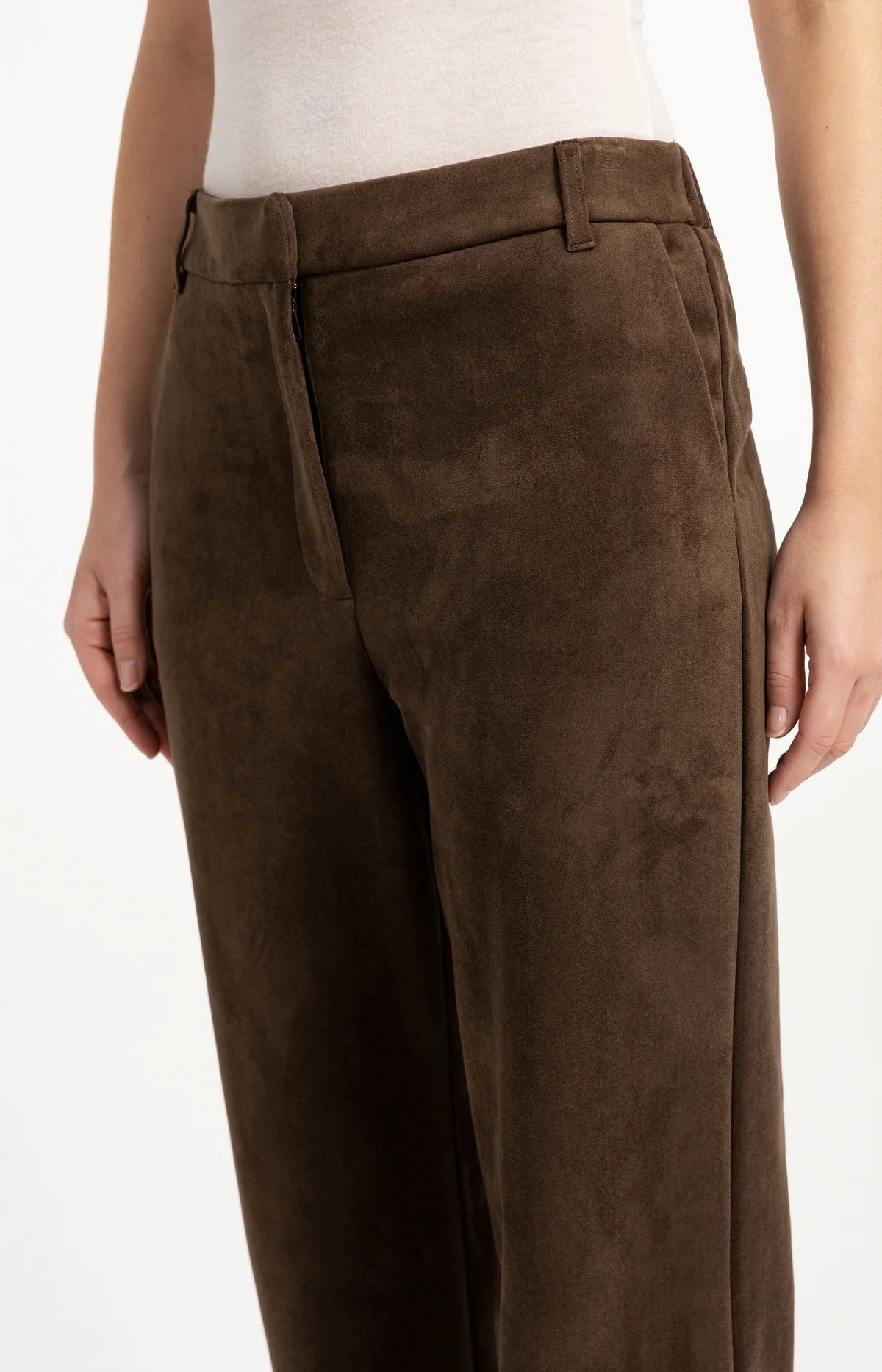 YAYA Suede Broek Wijde Pijpen Slate Black/Brown