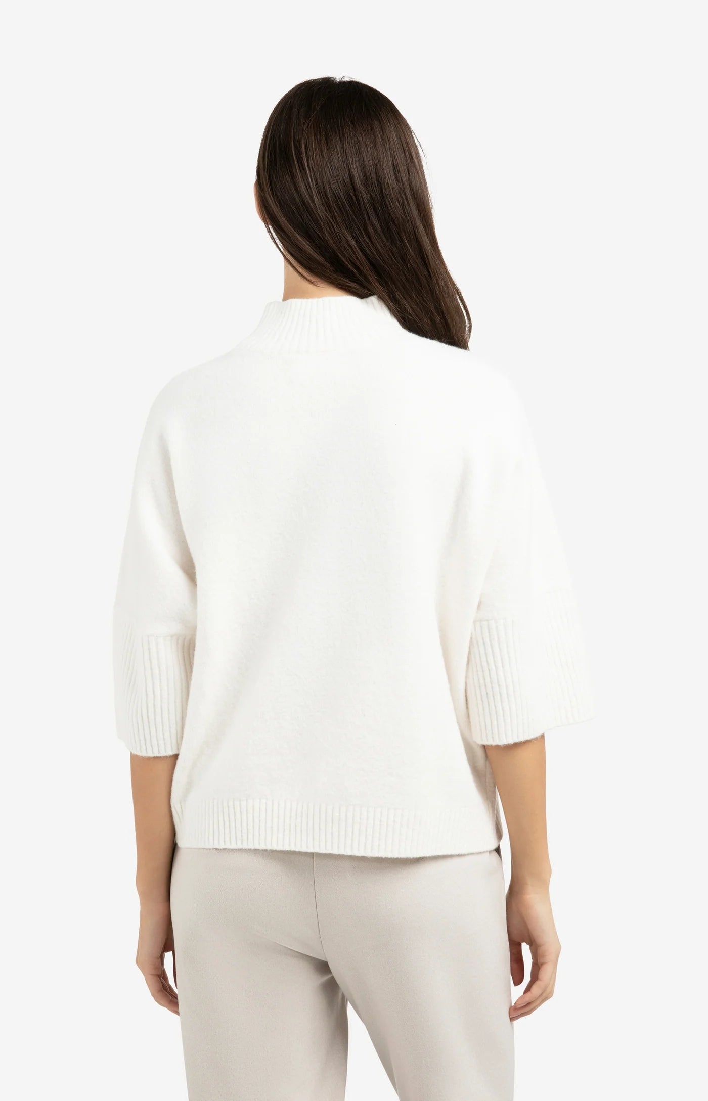 YAYA Trui Met Geribde Driekwart Mouwen En Opstaande Hals Snowfall White Melange