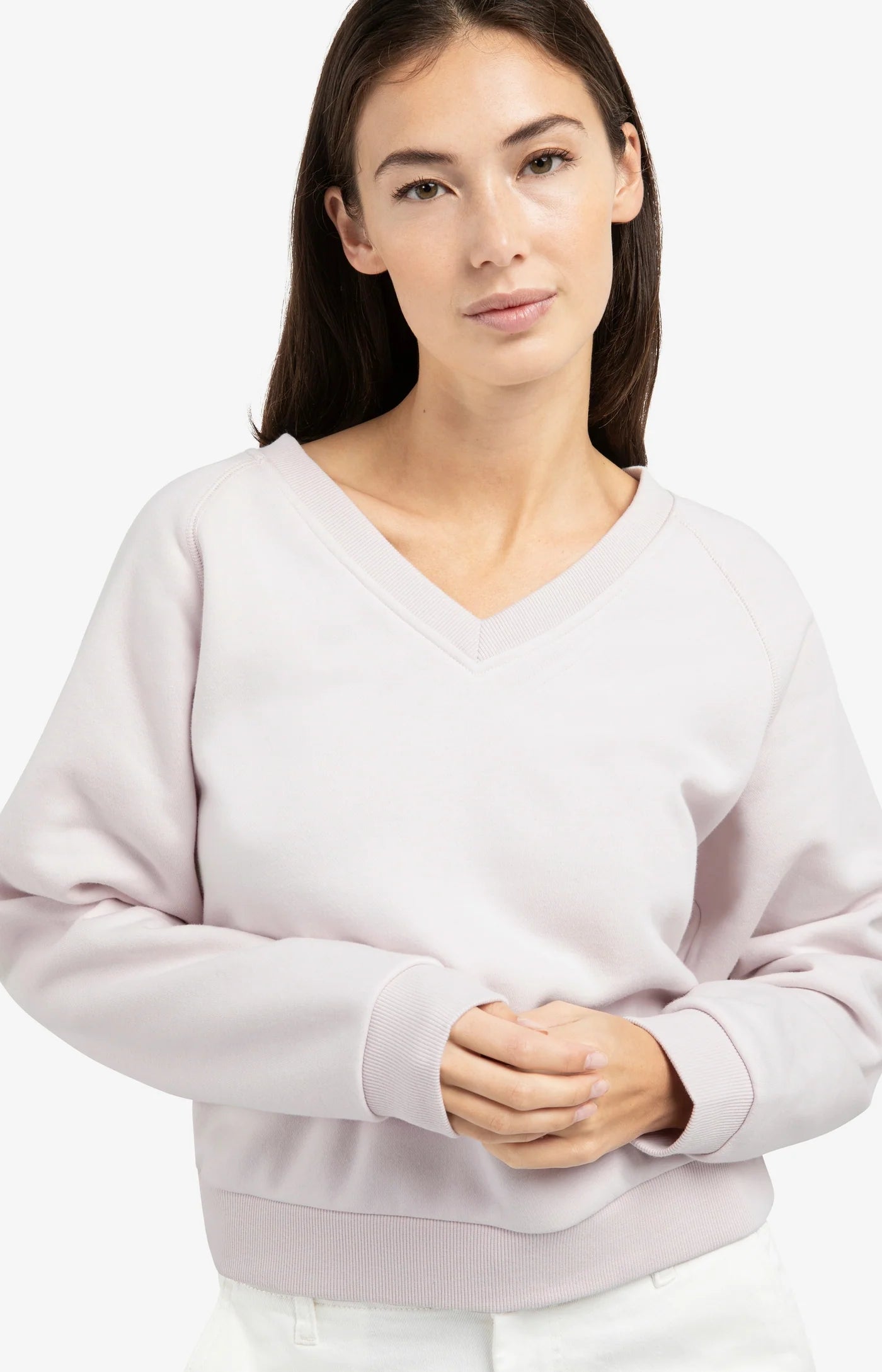 YAYA Sweater Met V-hals En Geribde Koorden Gray Lilac