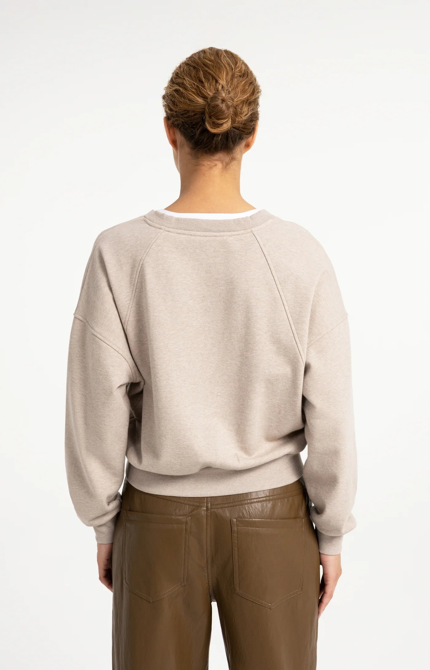 YAYA Sweatshirt Met V-Hals En Geweven Kraag Grey Melange