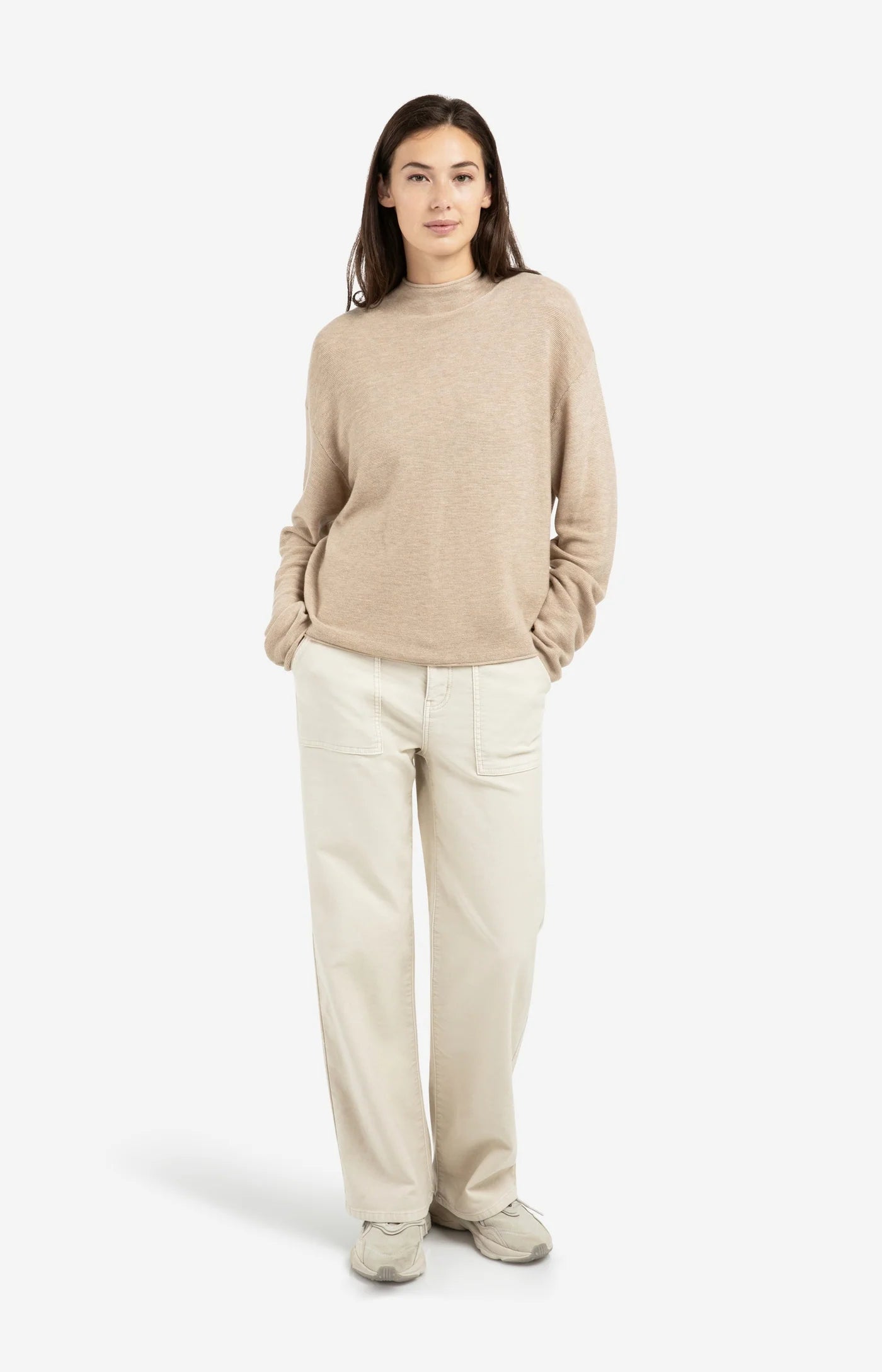 YAYA Gebreide Trui Met Structuur En Knoopsluiting Achter Oxford Tan Brown Melange