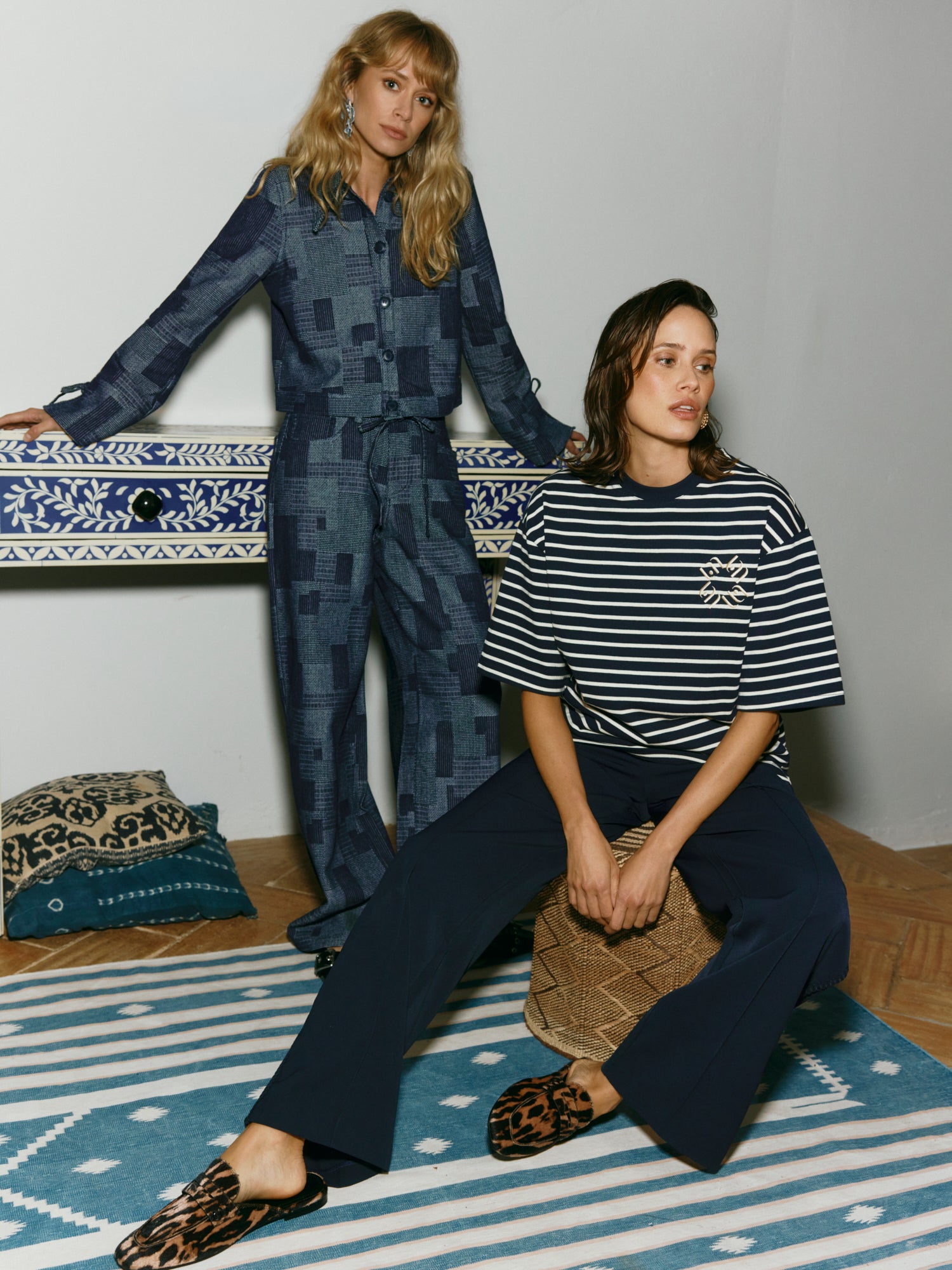 Lofty manner Blouse Ilja Patchwork Straight Mid Blue