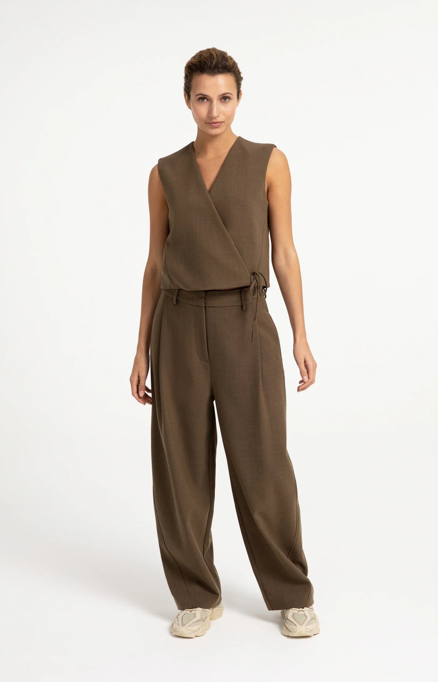 YAYA Geweven Gilet Met Overslageffect Teak Brown
