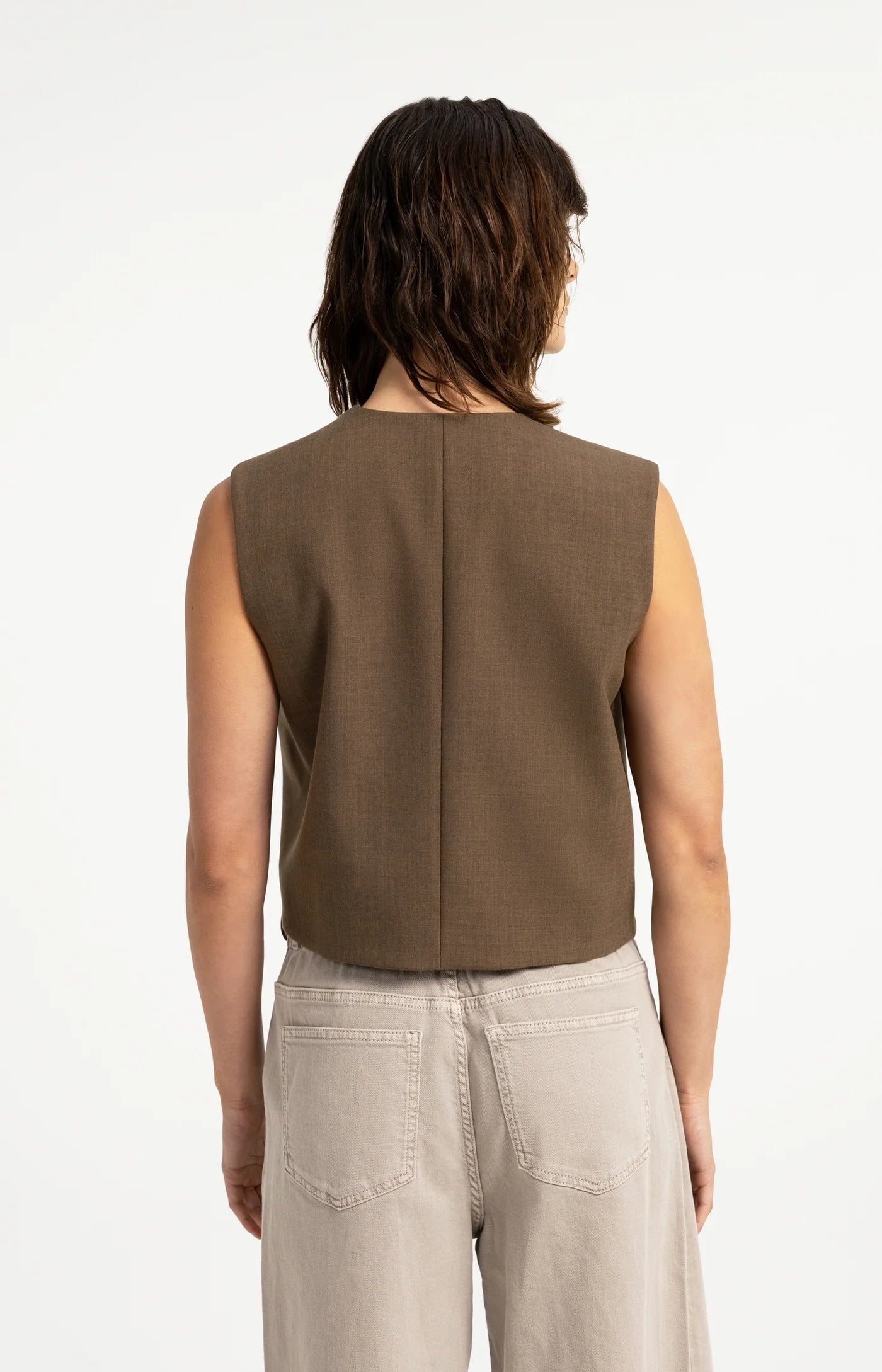 YAYA Geweven Gilet Met Overslageffect Teak Brown