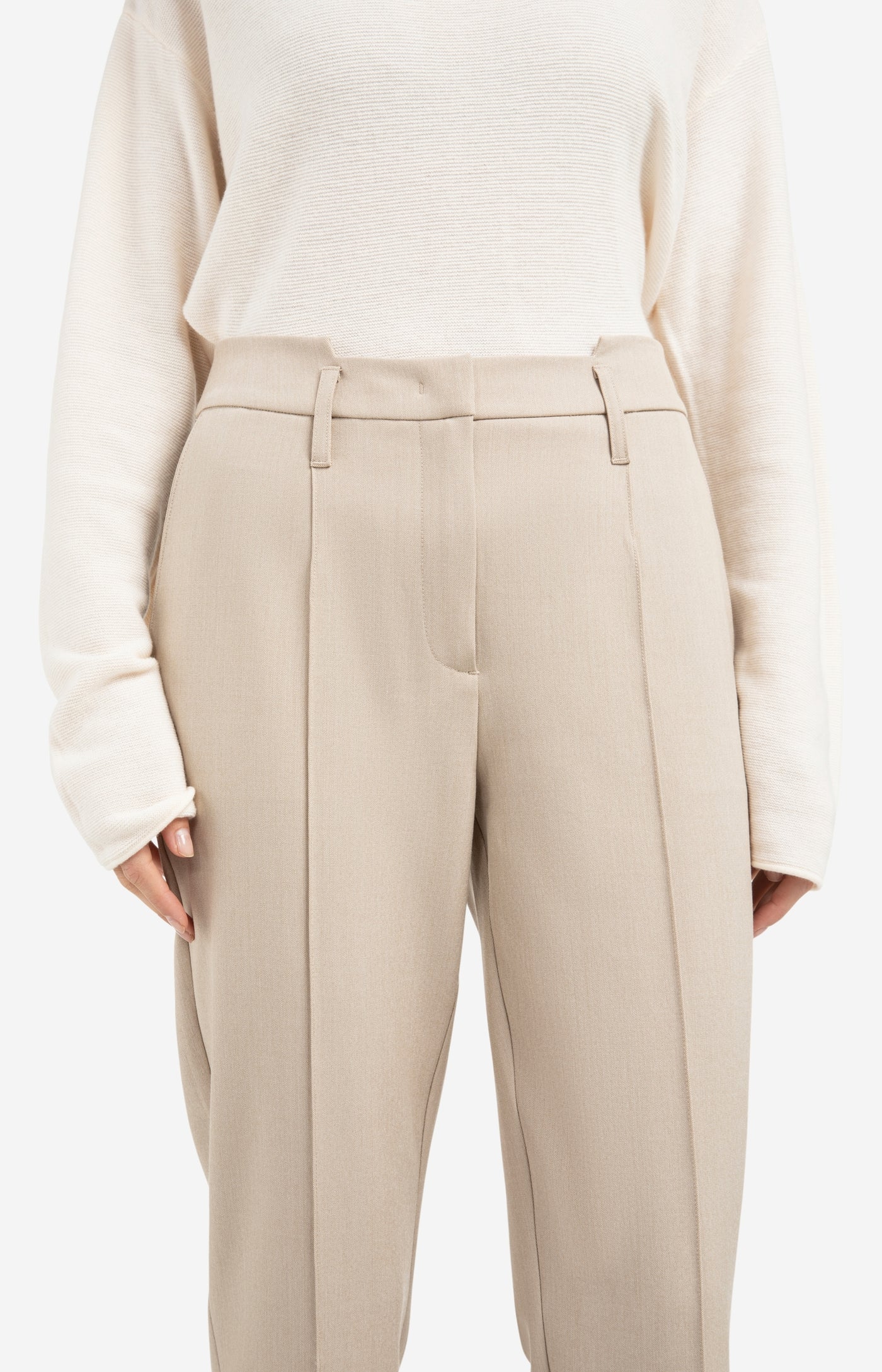 YAYA Geweven Broek Rechte Pijpen En Taillebanddetail Oxford Tan Brown Melange